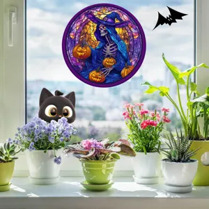 Halloween Fensteraufkleber Skelett Hexe Katze statische Glasfolie Feiertag Deko