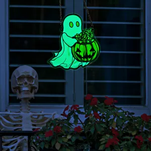 Halloween glow acrylic ghost pumpkin hanging decoration for indoor wall window decor