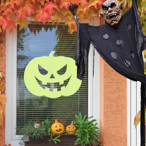 Halloween glowing pumpkin wall sticker and spooky hanging ghost decoration for party.