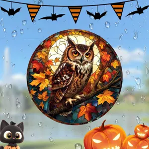 Halloween Eule Buntglas Fensteraufkleber Herbst Ahornblatt saisonale Heimdeko Detail