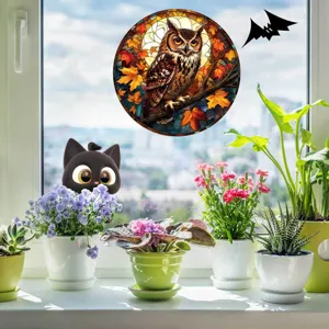 Halloween Fensteraufkleber Buntglas Eule Statische Folie Festival Heim Glas Dekor Abziehbild