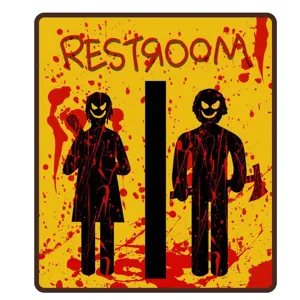 Detailansicht des Halloween Horror WC Wandaufklebers mit blutigem Design und gruseligen Figuren.