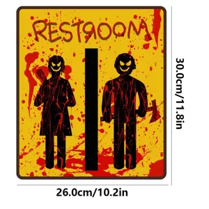 Halloween blutiges WC Wandaufkleber Detail mit Horror Schild Design und genauen Produktabmessungen.