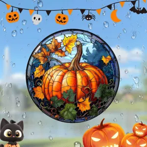 Halloween Buntglas Fensteraufkleber Kürbis Ahornblatt elektrostatische Glasfolie Dekor