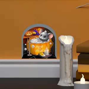 Φωτεινό αυτοκόλλητο τοίχου Halloween τρύπα ποντικιού μπανιέρα κολοκύθα διακόσμηση σπιτιού