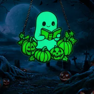 Halloween glowing acrylic ghost reading book and pumpkin hanging pendant wall decor