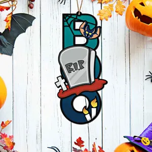 Halloween Holz BOO Hängeschild, doppelschichtige Türdekoration für Feiertagsparty.