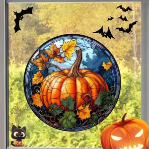 Halloween Fensteraufkleber Buntglas Kürbis Fledermaus Aufkleber für Herbst Party Dekoration.