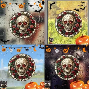 Halloween Buntglas Totenkopf Fensteraufkleber statische Glasfolie fur Feiertag Deko