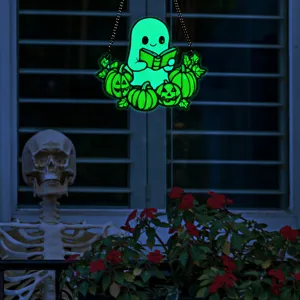 Halloween glowing acrylic ghost reading book pendant hanging decoration for window party.