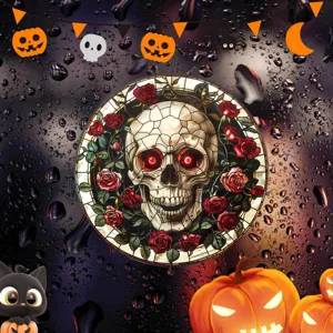 Halloween Totenkopf Buntglas Fensteraufkleber Feiertag Glasaufkleber Detailansicht
