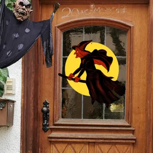 Halloween flying witch window sticker double sided luminous wall decal holiday party decor