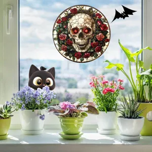 Halloween Skelett Buntglas Fensteraufkleber dekoratives Abziehbild fuer Feiertag Hausdeko