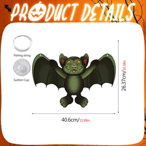 Halloween hanging bat decoration with suction cup and fishing string for party decor.