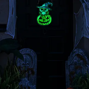 Halloween glowing acrylic owl pumpkin hanging decoration wall sign festival party decor detail