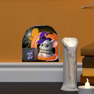 Αυτοκόλλητο τοίχου τρύπα ποντικού Halloween με χαριτωμένο ποντίκι και κολοκύθα.