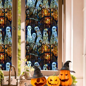 Halloween window film static cling PVC ghost pumpkin stained glass sticker home decor