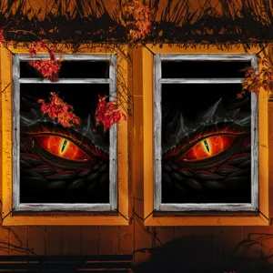 Halloween scary red eyes window sticker poster, spooky monster eye creepy holiday party decor