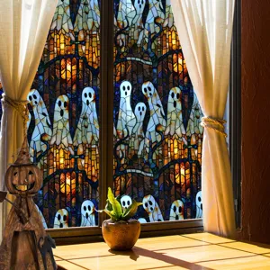 Halloween window film stained glass ghost static cling spooky holiday decor PVC glass sticker