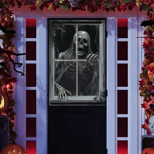 Halloween scary skeleton window banner spooky door hanging party decor props 1pc.