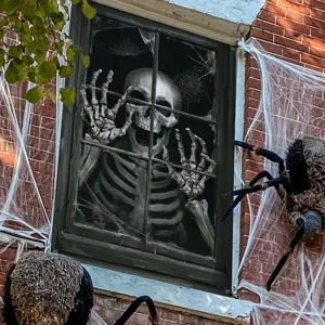 Halloween scary skeleton window banner backdrop for horror party wall hanging decorations