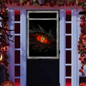 Halloween dragon eye horror window decoration detail shot, spooky festival scene background.