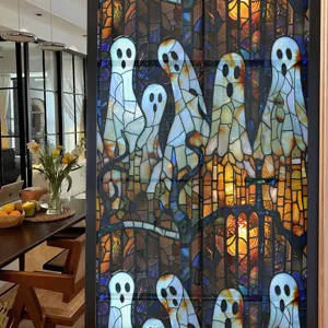 Halloween stained glass ghost window sticker, static cling PVC holiday home glass decor.