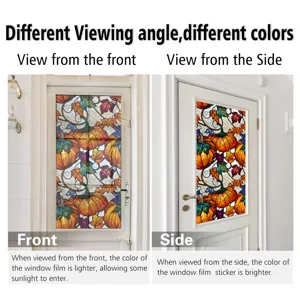 Halloween pumpkin stained glass window film, static cling PVC decorative sticker for home door.