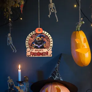 Halloween countdown wooden hanging sign calendar with cute black cat witch hat decor