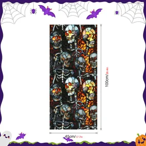 Halloween stained glass skeleton window sticker detail, size 45x100cm, removable PVC glass film.