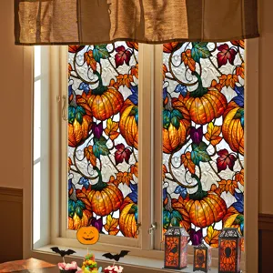 Halloween stained glass window sticker pumpkin autumn leaves home decor glass film detail view