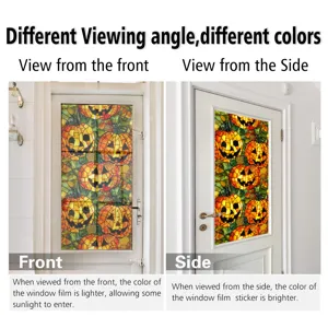 Halloween Window Film Pumpkin Stained Glass Sticker Static Cling Decorative Glass Door.