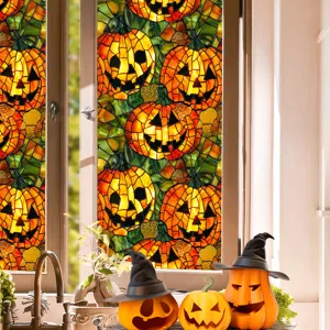 Halloween Stained Glass Pumpkin Window Sticker PVC Festive Home Window Glass Film