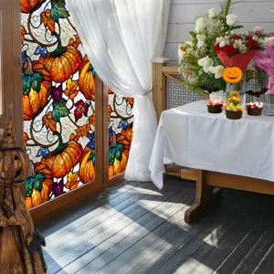 Halloween pumpkin stained glass window sticker static cling PVC holiday home decoration film