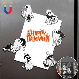Ξύλινα Μαγνητικά Αυτοκόλλητα Ψυγείου Halloween Φάντασμα Μαύρη Gata Kouzina Spiti Parti Diakosmisi