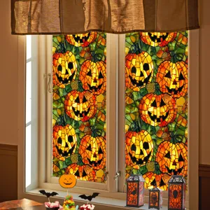 Halloween window sticker stained glass pumpkin PVC static cling for holiday home decor 1pc