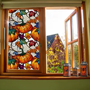 Halloween pumpkin window sticker autumn stained glass film for home holiday decoration film
