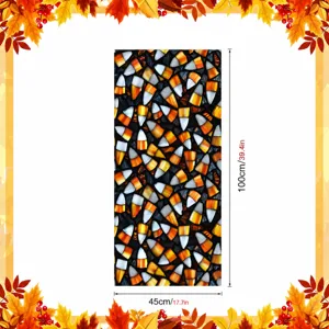 Detailed view of Halloween candy corn window sticker, 45x100cm glass film for autumn decor.