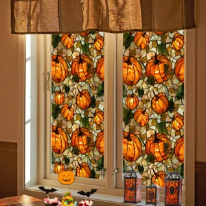 Halloween Pumpkin Window Film Stained Glass Static Cling PVC Holiday Home Decor Sticker