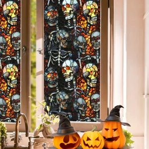 Halloween stained glass window sticker skull skeleton PVC holiday home decor party decal
