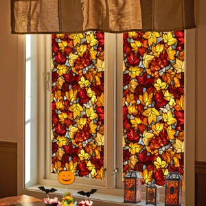 Fall stained glass window film autumn leaf privacy glass sticker for home decor detail