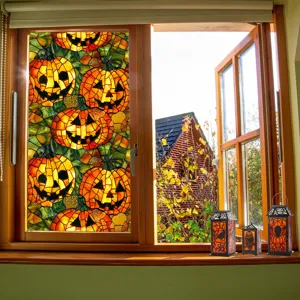 Halloween window sticker stained glass pumpkin PVC static cling holiday decor glass film.