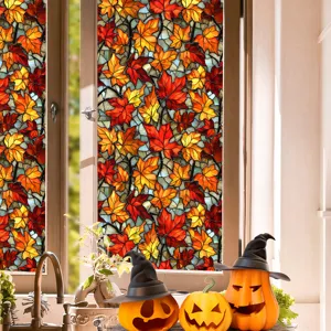 Halloween stained glass window film autumn maple leaves static cling PVC sticker for home decor
