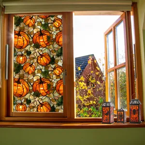 Halloween pumpkin stained glass window film decorative PVC static cling sticker for home glass.