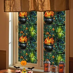 Halloween Window Sticker Stained Glass Effect PVC Removable Holiday Party Home Glass Decal Decor