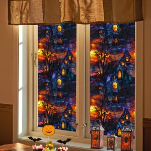 Halloween stained glass window film spooky castle static cling PVC holiday home decor.