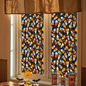 Halloween window film stained glass candy corn PVC static cling holiday decor sticker