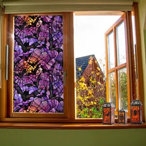 Halloween window film bat and spider web decorative glass sticker for home seasonal use.
