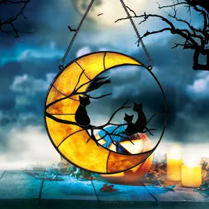 Halloween metal hanging ornament wall decor with cat moon design for holiday home decoration