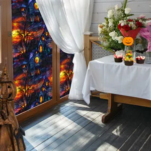 Halloween window sticker PVC static cling haunted house pumpkin glass decal home party decor